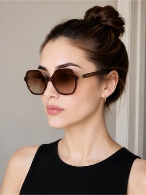 Longchamp LO707S 208 (Havana/Rose) Geometric/Hexagonal Sunglasses 58-15-140 NWOT